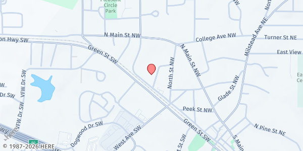 Map showing Focus Warriors Outreach Ministry at 1052 Barton St. NW, Conyers, GA