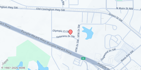 Map showing Three Angels Food Network at 1318 Olympic Ct. SW, Conyers, GA