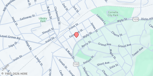 Map showing Cornelia United Methodist Church at 275 Wyly St., Cornelia, GA