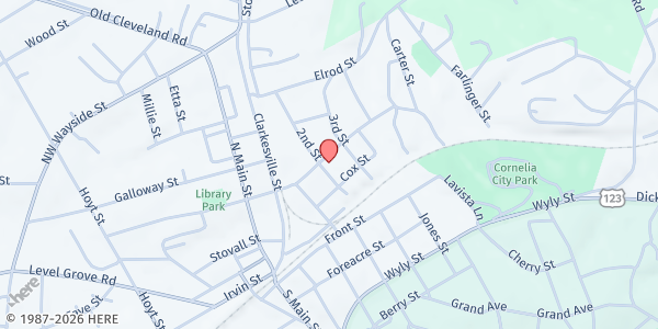 Map showing Gold Community Dev. Ministry at 226 M.L.K. Jr Dr., Cornelia, GA