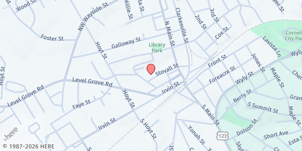 Map showing Sharing and Caring - Cornelia at 195 Stovall St., Cornelia, GA