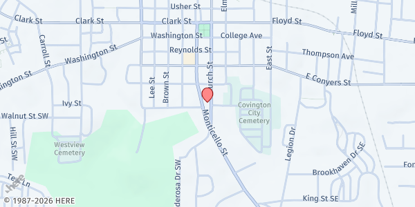 Map showing Covington First UMC - Giving Hands Pantry at 2160 Church St., Covington, GA