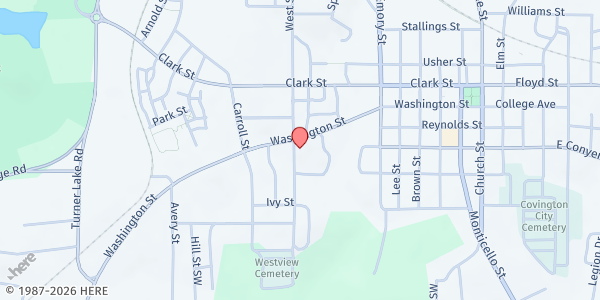 Map showing Covington Grace United Methodist Church at 3145 Washington St SW, Covington, GA