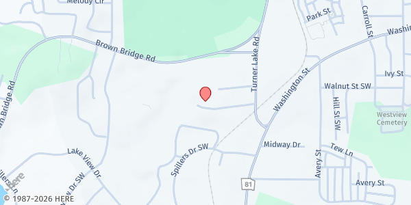 Map showing Newton County Community Food Pantry at 7125 Turner Lake Cir. SW, Covington, GA