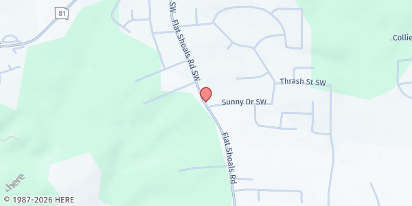 Map showing Pleasant View Baptist Church at 10201 Flat Shoals Rd SW, Covington, GA