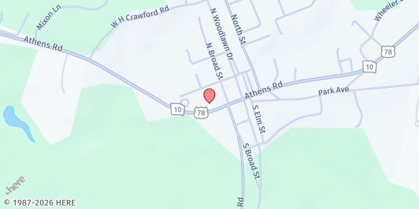 Map showing SWAG Ministries at 1186 Athens Road, Crawford, GA