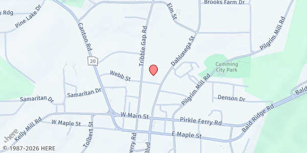 Map showing Cumming Baptist Church at 115 Church St., Cumming, GA