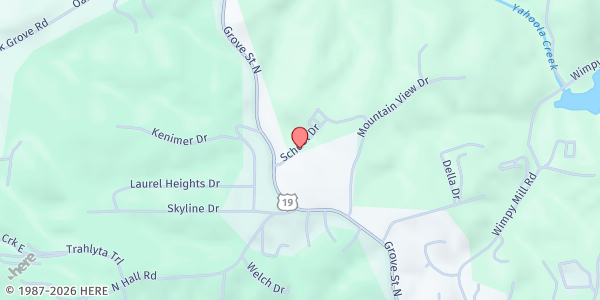 Map showing Georgia Mountains Health Services - Dahlonega at 153 School Dr, Dahlonega, GA