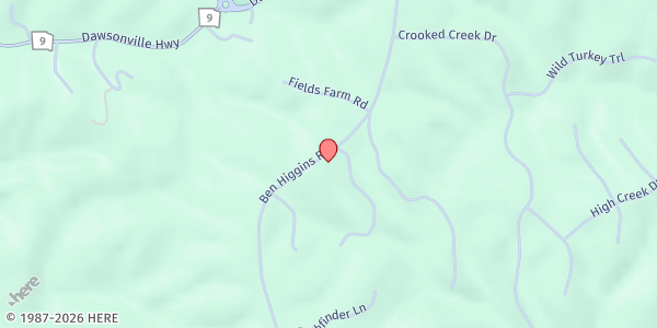 Map showing King's Highway Worship Center at 523 Ben Higgins Rd., Dahlonega, GA