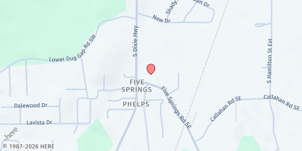 Map showing Five Springs Methodist Church at 2823 Five Springs Rd, Dalton, GA