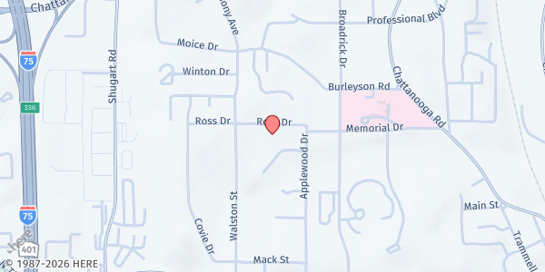 Map showing Whitfield County Senior Life Services at 1419 Ross Dr., Dalton, GA