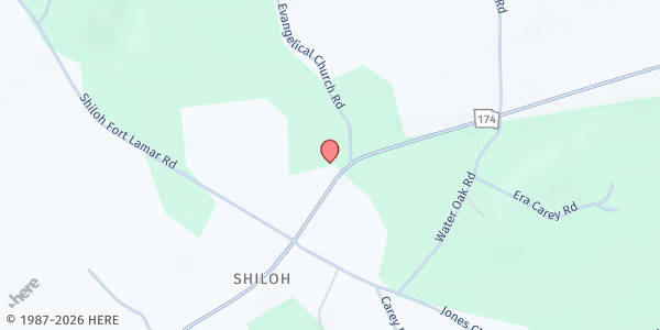 Map showing Danielsville Evangelical Church at 25 Evangelical Church Rd., Danielsville, GA