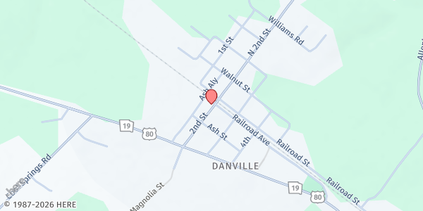 Map showing Danville UMC Distribution at City Hall at 101 Railroad Ave., Danville, GA