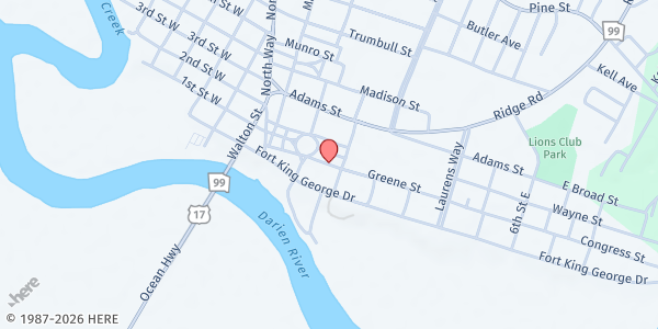 Map showing Two Saints Cafe - St. Andrew's Episcopal Church at 300 Greene St., Darien, GA