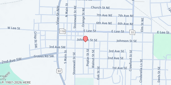 Map showing Greater Deliverance Faith Ministries at 415 Johnson Street, Dawson, GA
