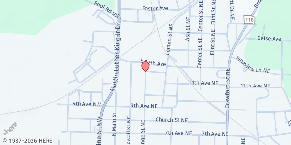 Map showing Raines Baptist Church at 577 Orange St. NE, Dawson, GA
