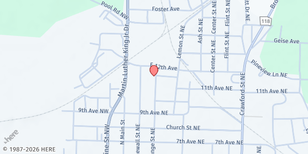 Map showing Raines Baptist Church at 577 Orange Street, Dawson, GA