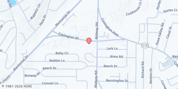 Map showing Covington Drive Church of God of Prophecy at 3333 Covington Drive, Decatur, GA