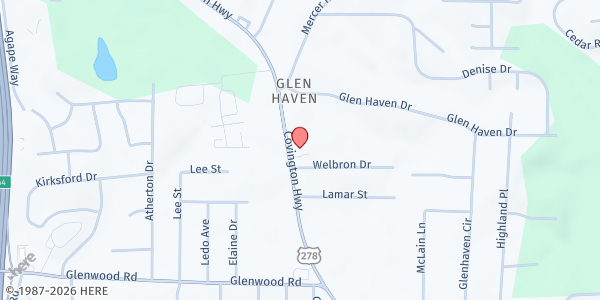 Map showing Faith and Grace Lutheran Church - Back Door at 4664 Covington Highway, Decatur, GA