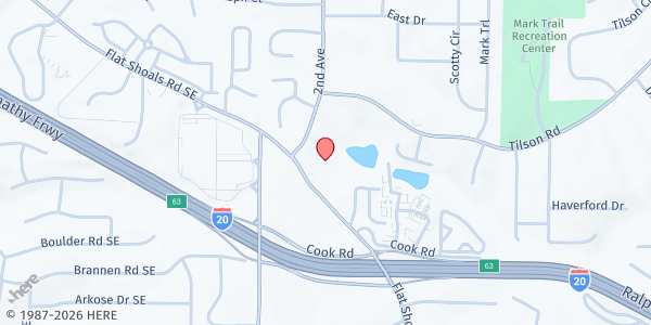 Map showing Flat Shoals United Methodist Church at 2400 Flat Shoals Rd, Decatur, GA