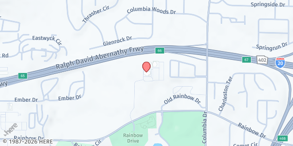 Map showing Greenforest Community Baptist Church at 3250 Rainbow Dr., Decatur, GA