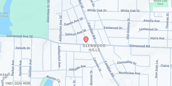 Map showing The Real Ministry of God Outreach at 1242 Columbia Drive, Decatur, GA