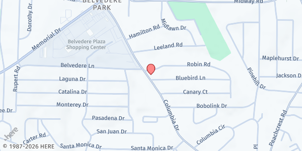 Map showing The Real Ministry of God Outreach at 1242 Columbia Drive, Decatur, GA