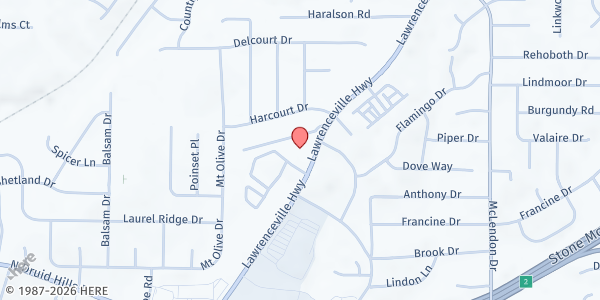 Map showing YC Divine Purpose Ministry at 2362 Lawrenceville Highway, Decatur, GA