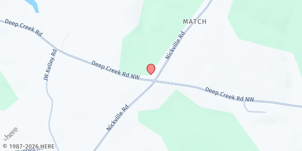 Map showing Deep Creek Baptist Church at 2335 Nickville Rd., Dewy Rose, GA