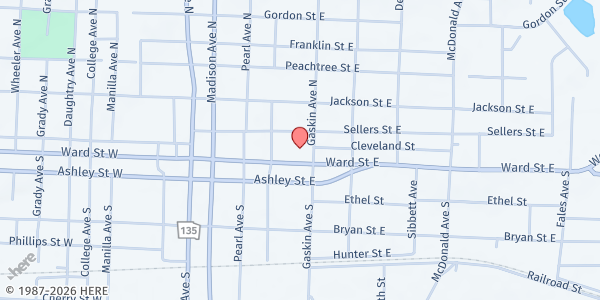 Map showing First Baptist Church Douglas at 124 N. Gaskin Ave., Douglas, GA