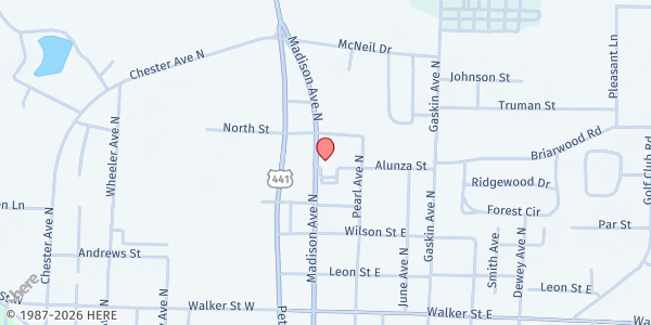 Map showing First Congregational Christian Church at 1308 North Madison Avenue, Douglas, GA