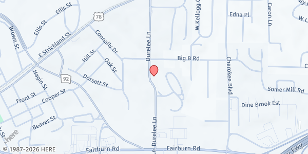 Map showing Dreams Come True International Foundation at 8206 Durelee Lane, Douglasville, GA