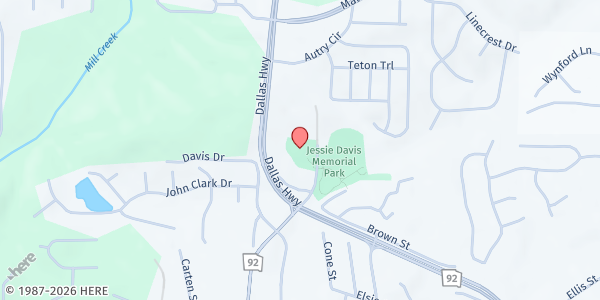 Map showing Jessie Davis Park - Alice Hawthorne Gymnasium at 7775 Malone Street, Douglasville, GA