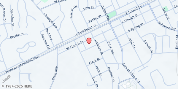 Map showing Philadelphie French SDA Church at 6754 Church St., Douglasville, GA