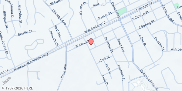 Map showing Philadelphie SDA Church at 6784 Church Street, Douglasville, GA