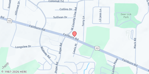 Map showing Safehaven Total Restoration Ministry at 2202 Fairburn Road, Douglasville, GA