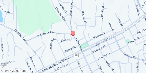 Map showing Saint James AME Church at 8310 Elm Street, Douglasville, GA