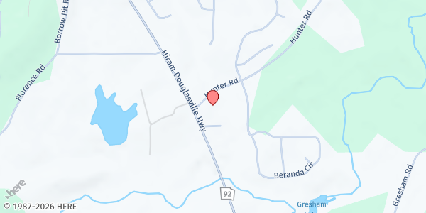 Map showing Warehouse of Hope at 100 Hunter Rd., Douglasville, GA