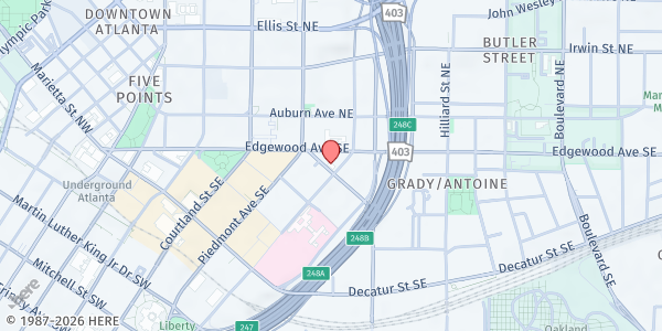 Map showing Butler St. Christian Methodist Episcopal Church at 23 Jesse Hill Junior Drive Southeast, Downtown Atlanta, GA