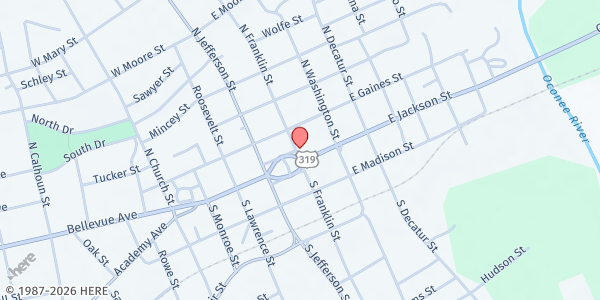 Map showing Ambassadors Church of the Lord Jesus Christ at 101 N. Franklin St., Dublin, GA