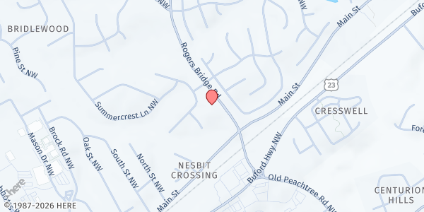 Map showing Duluth Cooperative Ministry-Hands of Christ at 3649 Rogers Bridge Road, Duluth, GA