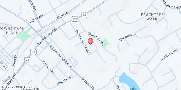 Map showing Friendship Baptist Church at 3375 Church St., Duluth, GA