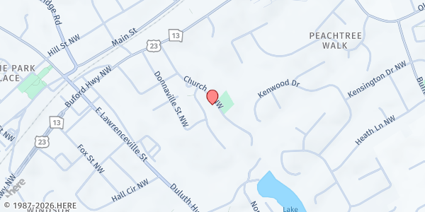 Map showing Friendship Baptist Church - The Friendship Market Pantry at 3375 Church Street, Duluth, GA