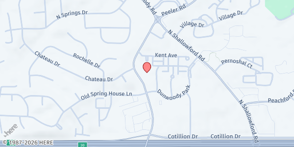 Map showing Jewish Family Services-Food Pantry at 4549 Chamblee Dunwoody Rd., Dunwoody, GA