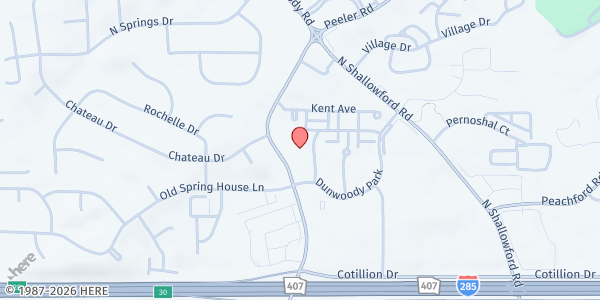 Map showing Jewish Family Services Kosher Food Pantry at 4549 Chamblee Dunwoody Rd., Dunwoody, GA