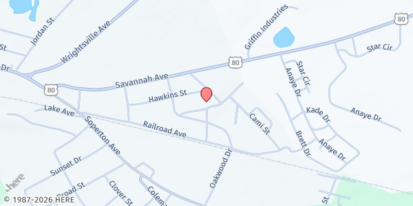 Map showing East Dublin Dayspring Worship Center at 204 Hawkins St., East Dublin, GA