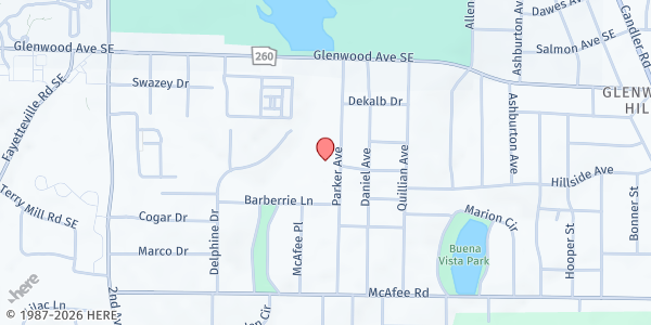 Map showing Mt. Welcome Missionary Baptist Church at 581 Parker Avenue, East Lake Terrace, GA