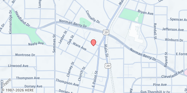 Map showing East Point First Mallalieu UMC at 2651 N. Church St., East Point, GA