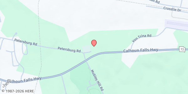 Map showing Carlton Grove Baptist Church at 1260 Petersburg Road, Elberton, GA