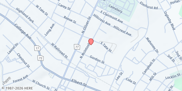 Map showing Salvation Army - Elberton at 262 North McIntosh Street, Elberton, GA